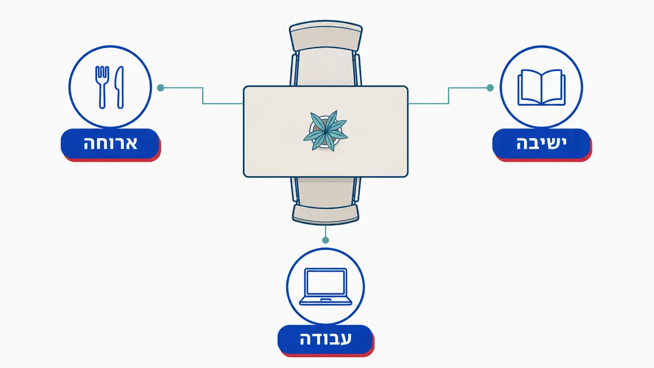 תכנון פינת אוכל בלי סלון כשחלל אחד עושה הכל