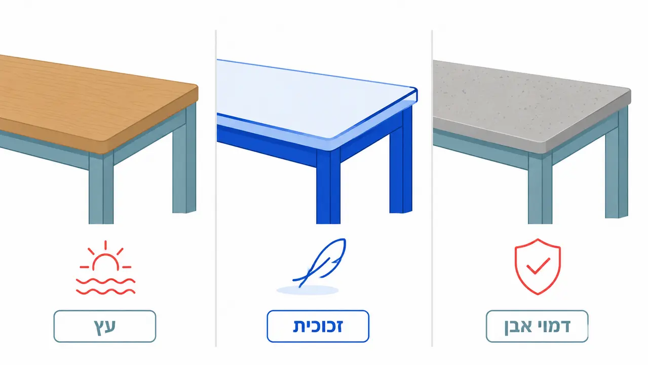 השוואה בין עץ זכוכית או משטח דמוי אבן