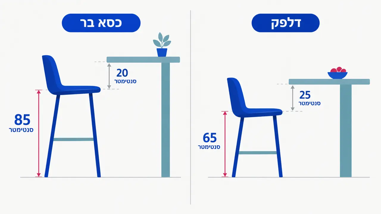 השוואה בין כסא בר לכסא דלפק לפי גובה המושב