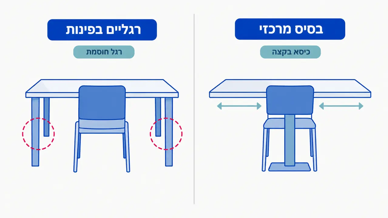 בסיס שולחן ורגליים והשפעתם על כניסת כיסא לקצה השולחן