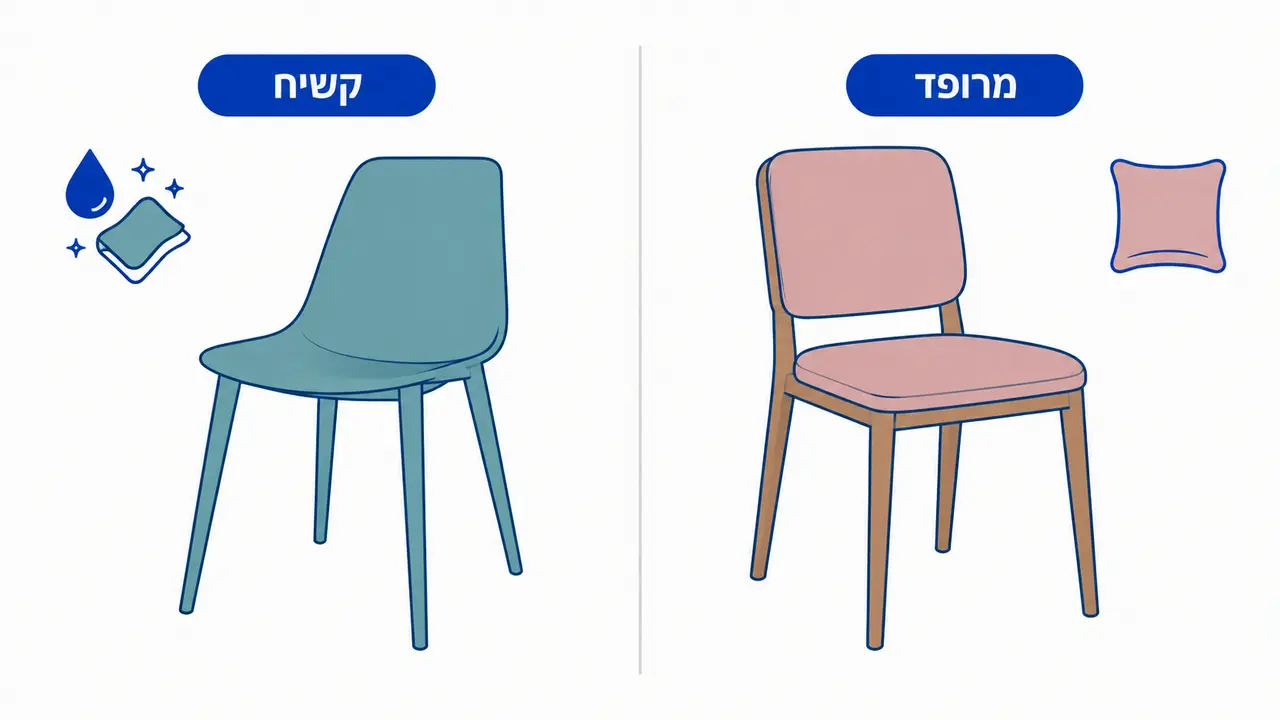 השוואה בין כיסאות מרופדים לכיסאות קשיחים בפינת אוכל