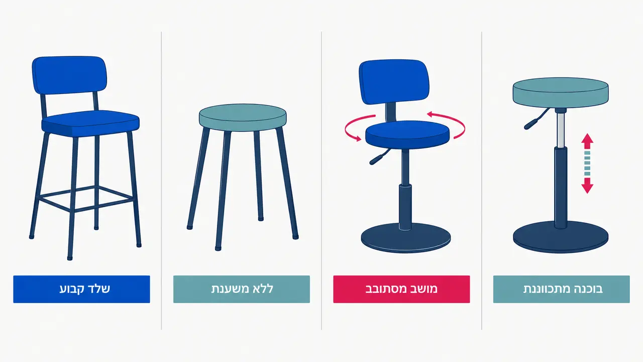טבלת השוואה בין סוגי כסאות בר לפי צרכי השימוש