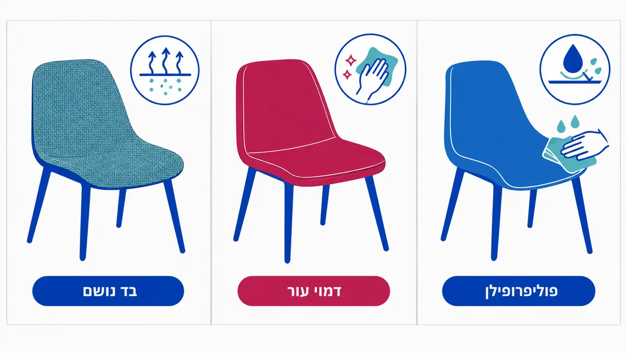 השוואה בין מושבי פלסטיק, דמוי עור ובד לכסאות בר